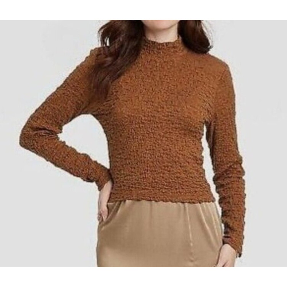 Women's Long Sleeve Slim Fit Mock Turtleneck T-Shirt - A New Day Brown size S